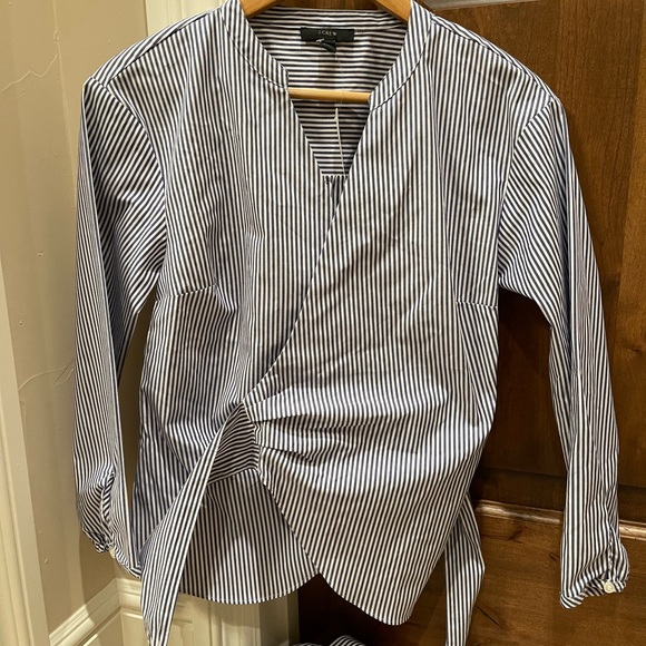 J.Crew Blue and White Striped Wrap blouse Xs NWT - Picture 2 of 10